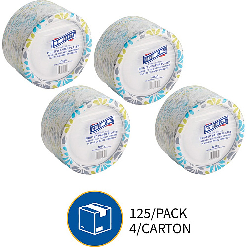 Genuine Joe 9" Printed Paper Plates Disposable - 9" Diameter - Assorted - 125 / Pack (GJO10320)