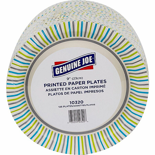 Genuine Joe 9" Printed Paper Plates Disposable - 9" Diameter - Assorted - 125 / Pack (GJO10320)