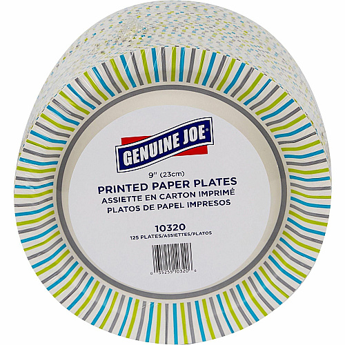 Genuine Joe 9" Printed Paper Plates Disposable - 9" Diameter - Assorted - 125 / Pack (GJO10320)