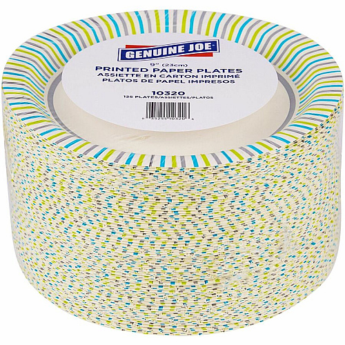 Genuine Joe 9" Printed Paper Plates Disposable - 9" Diameter - Assorted - 125 / Pack (GJO10320)