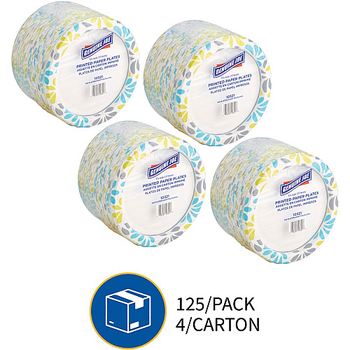 Genuine Joe 7" Printed Paper Plates Disposable - 7" Diameter - Assorted - 125 / Pack (GJO10321)