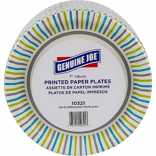 Genuine Joe 7" Printed Paper Plates Disposable - 7" Diameter - Assorted - 125 / Pack (GJO10321)