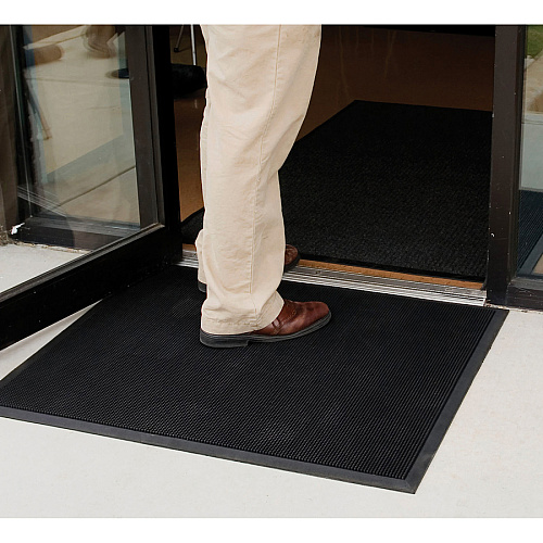 Genuine Joe Brush Tip Scraper Mat Indoor, Outdoor - 60" Length x 36" Width x 0.400" Thickness - Rectangular - Rubber - Black - 1 Each (GJO70381)