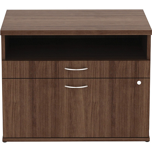 Lorell Relevance Series 2-Drawer File Cabinet Credenza w/Open Shelf 23.1" Height x 29.5" Width x 22" Depth - 2 x File, Storage Drawer(s) - Finish: Walnut Laminate (LLR16231)
