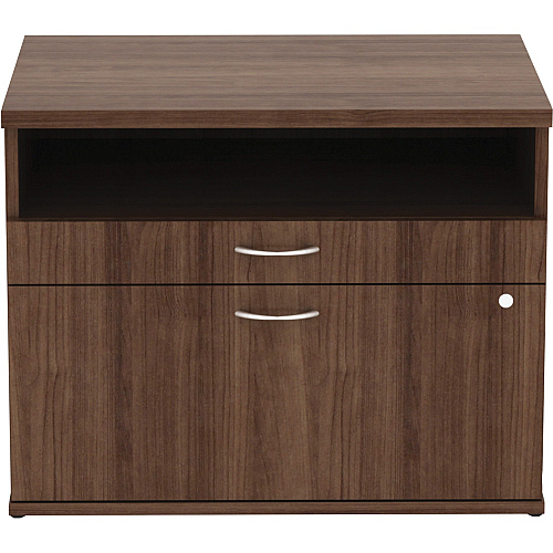 Lorell Relevance Series 2-Drawer File Cabinet Credenza w/Open Shelf 23.1" Height x 29.5" Width x 22" Depth - 2 x File, Storage Drawer(s) - Finish: Walnut Laminate (LLR16231)