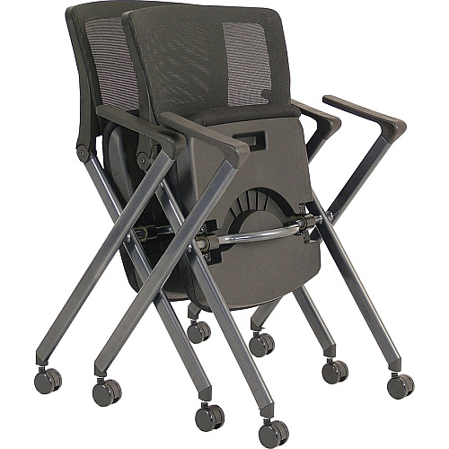 Lorell Mobile Mesh Back Nesting Chairs with Arms Black Seat Color - Fabric Seat Material - Metal Frame Material - 2 / Carton (LLR41845)