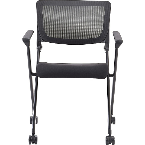 Lorell Mobile Mesh Back Nesting Chairs with Arms Black Seat Color - Fabric Seat Material - Metal Frame Material - 2 / Carton (LLR41845)