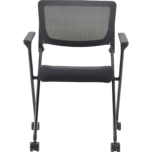 Lorell Mobile Mesh Back Nesting Chairs with Arms Black Seat Color - Fabric Seat Material - Metal Frame Material - 2 / Carton (LLR41845)