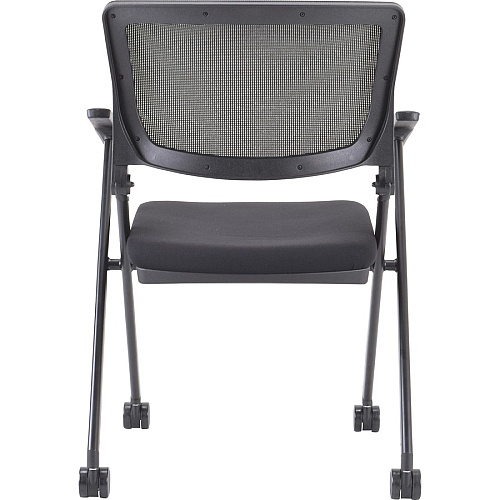 Lorell Mobile Mesh Back Nesting Chairs with Arms Black Seat Color - Fabric Seat Material - Metal Frame Material - 2 / Carton (LLR41845)