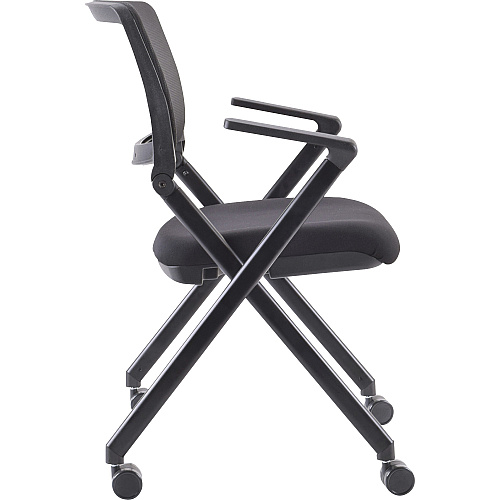 Lorell Mobile Mesh Back Nesting Chairs with Arms Black Seat Color - Fabric Seat Material - Metal Frame Material - 2 / Carton (LLR41845)