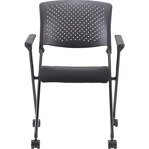 Lorell Upholstered Foldable Nesting Chairs with Arms Black Seat Color - Fabric Seat Material - Black Back Color - Plastic Back Material - Metal Frame Material - 2 / Carton (LLR41847)