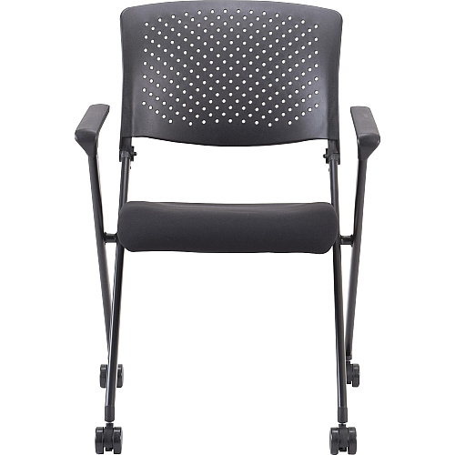 Lorell Upholstered Foldable Nesting Chairs with Arms Black Seat Color - Fabric Seat Material - Black Back Color - Plastic Back Material - Metal Frame Material - 2 / Carton (LLR41847)