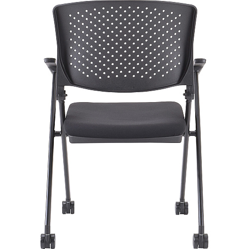 Lorell Upholstered Foldable Nesting Chairs with Arms Black Seat Color - Fabric Seat Material - Black Back Color - Plastic Back Material - Metal Frame Material - 2 / Carton (LLR41847)