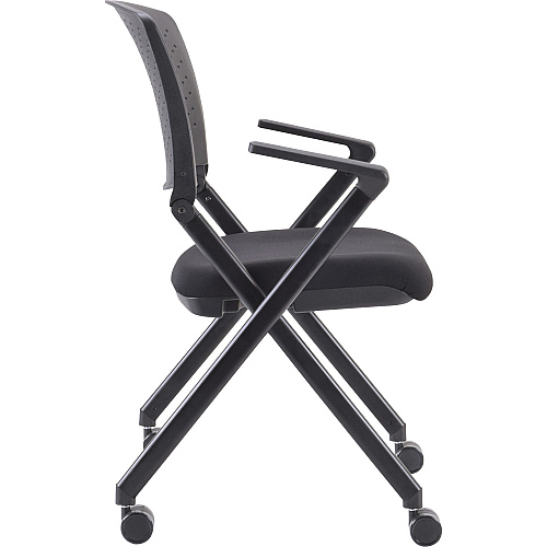 Lorell Upholstered Foldable Nesting Chairs with Arms Black Seat Color - Fabric Seat Material - Black Back Color - Plastic Back Material - Metal Frame Material - 2 / Carton (LLR41847)