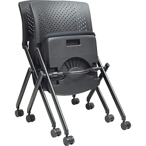 Lorell Upholstered Foldable Nesting Chairs Black Seat Color - Fabric Seat Material - Black Back Color - Plastic Back Material - Metal Frame Material - 2 / Carton (LLR41848)