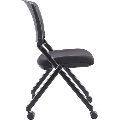 Lorell Upholstered Foldable Nesting Chairs Black Seat Color - Fabric Seat Material - Black Back Color - Plastic Back Material - Metal Frame Material - 2 / Carton (LLR41848)