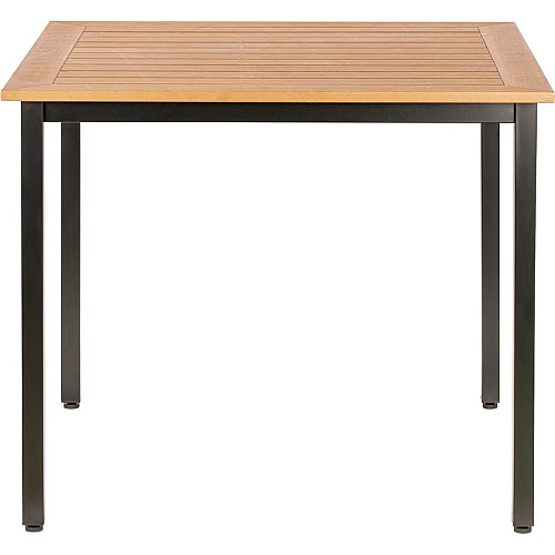 Lorell Faux Wood Outdoor Table Teak Square Top - Black Four Leg Base - 4 Legs - 36.60" Table Top Length x 36.60" Table Top Width - 30.75" Height - Assembly Required - Faux Wood Top Material - 1 Each (LLR42684)