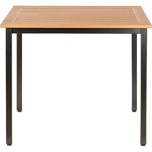 Lorell Faux Wood Outdoor Table Teak Square Top - Black Four Leg Base - 4 Legs - 36.60" Table Top Length x 36.60" Table Top Width - 30.75" Height - Assembly Required - Faux Wood Top Material - 1 Each (LLR42684)
