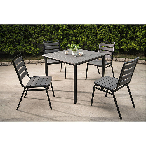 Lorell Faux Wood Outdoor Table Charcoal Square Top - Black Four Leg Base - 4 Legs - 36.60" Table Top Length x 36.60" Table Top Width - 30.75" Height - Assembly Required - Faux Wood Top Material - 1 Each (LLR42686)