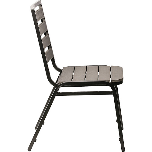 Lorell Faux Wood Outdoor Chairs Charcoal Gray Seat Color - Faux Wood Seat Material - Charcoal Gray Back Color - Faux Wood Back Material - Four-legged Base - 4 / Carton (LLR42687)