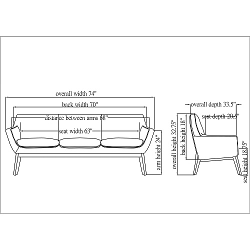 Lorell Quintessence Collection Sofa 32.8" Height x 73.3" Width x 19.8" Length - Finish: Black (LLR68960)