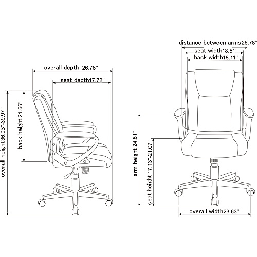 SOHO igh-back Office Chair Black Seat Color - Bonded Leather Seat Material - Black Back Color - Bonded Leather Back Material - High Back - 5-star Base - 1 Each (LLR81801)