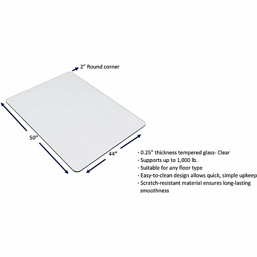 Lorell Tempered Glass Chairmat Carpet, Hardwood Floor, Marble - 50" Length x 44" Width x 0.250" Thickness - Rectangular - Tempered Glass - Clear - 1 Each (LLR82834)