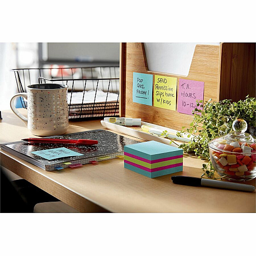 Post-it&reg; Super Sticky Notes Cube 3" Flag/Note Width x 3" Flag/Note Length - Square - 360 Sheets per Pad - Guava, Acid Lime, Aqua Splash - Paper - Sticky, Recyclable - 1 Pack (2027SSGFA)