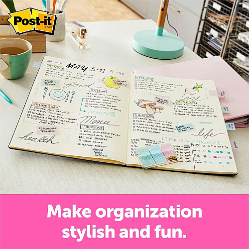 Post-it&reg; Printed Flags 60 x Assorted Pastel - 1" Flag/Note Width x 1 3/4" Flag/Note Length - 30 Sheets per Pad - Green, Blue, Pink - Self-adhesive, Sticky, Removable, Writable - Dispenser Included - 60 / Pack (682GRDNT)
