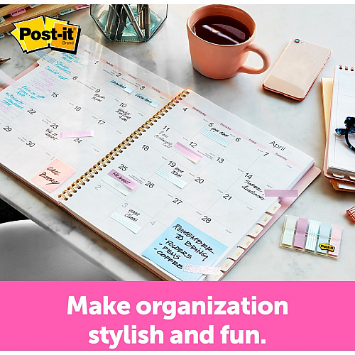 Post-it&reg; Printed Flags 100 x Assorted Pastel - 1/2" Flag/Note Width x 1 3/4" Flag/Note Length - 20 Sheets per Pad - Green, Pink, Blue - Self-adhesive, Sticky, Removable, Writable - Dispenser Included - 100 / Pack (684GRDNT)