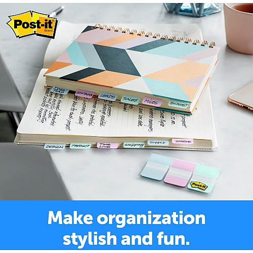 Post-it&reg; Durable Tabs 12 Tab(s)/Set - 1" Tab Height x 1.50" Tab Width - Blue, Pink, Green Tab(s) - Removable - 36 / Pack (686GRDNT)