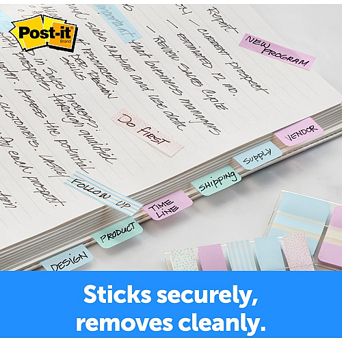 Post-it&reg; Durable Tabs 12 Tab(s)/Set - 1" Tab Height x 1.50" Tab Width - Blue, Pink, Green Tab(s) - Removable - 36 / Pack (686GRDNT)