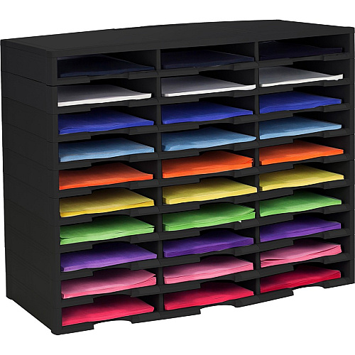 Storex Stackable Literature Sorter 15000 x Sheet - 30 Compartment(s) - Compartment Size : 9.50" x 12" - 25.50" Height x 14.13" Width31.38" Length - Black - Plastic - 1 Each (61419U01C)