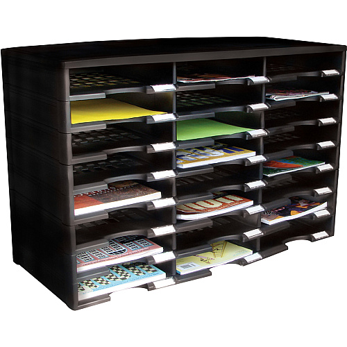 Storex Stackable Literature Sorter 12000 x Sheet - 24 Compartment(s) - Compartment Size : 9.50" x 12" - 20.50" Height x 14.13" Width31.38" Length - Black - Plastic, Polystyrene - 1 Each (61435U01C)