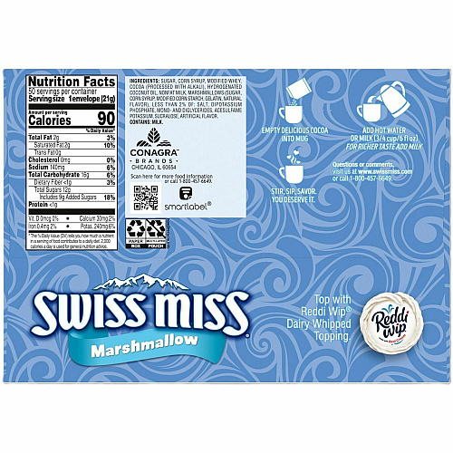 Swiss Miss&reg; Milk Chocolate Hot Cocoa Mix Powder - 0.73 oz - Marshmallow - 50 / Box (47492)