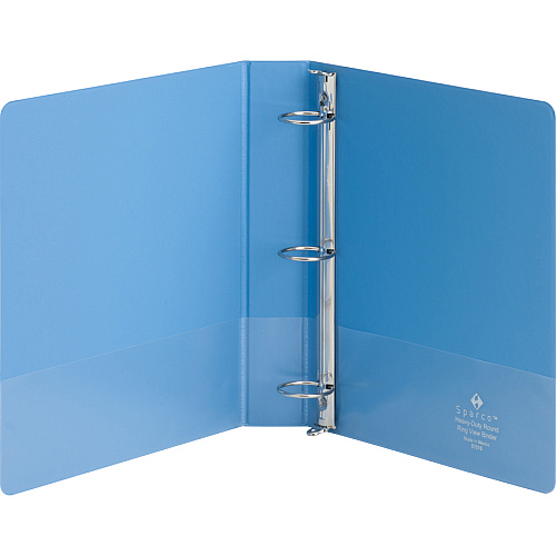 Business Source Heavy-duty View Binder 1 1/2" Binder Capacity - Letter - 8 1/2" x 11" Sheet Size - 350 Sheet Capacity - Fastener(s): Round Ring - Pocket(s): 2, Internal - Polypropylene-covered Chipboard - Light Blue - Wrinkle-free, Non-glare, I (BSN19652)