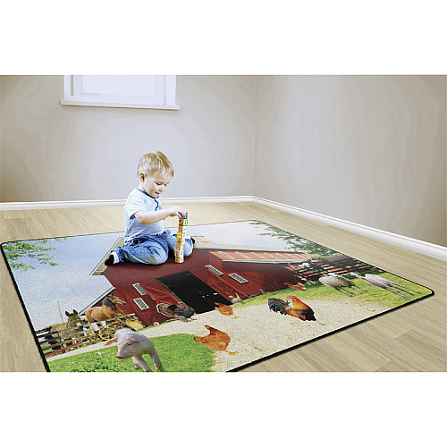 Flagship Carpets Barn Animals Classroom Rug Floor Rug - 100" Length x 72" Width x 0.50" Thickness - Rectangle - Multicolor - Yarn - 1 Each (FA100432FS)