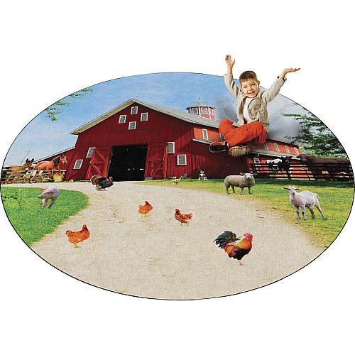 Flagship Carpets Barn Animals Classroom Rug Floor Rug - 12 ft Length x 12 ft Width x 0.50" Thickness - Round - Multicolor - Yarn - 1 Each (FA100471FS)