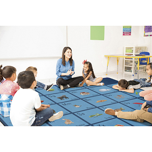 Flagship Carpets See My Alphabet Classroom Rug Floor Rug - 13.17 ft Length x 10.50 ft Width x 0.50" Thickness - Rectangle - Blue - Yarn - 1 Each (FA101858FS)