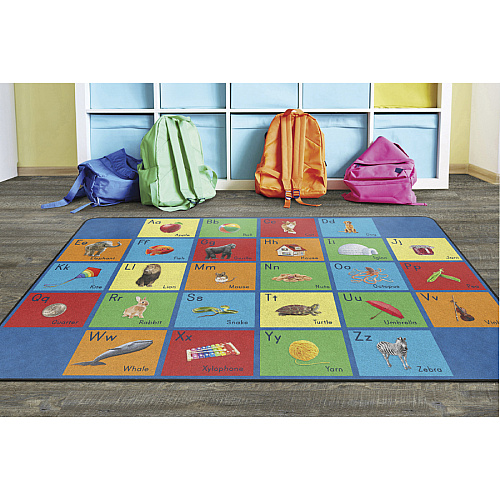 Flagship Carpets See My Alphabet Classroom Rug Floor Rug - 100" Length x 72" Width x 0.50" Thickness - Rectangle - Multicolor - Yarn - 1 Each (FA101932FS)
