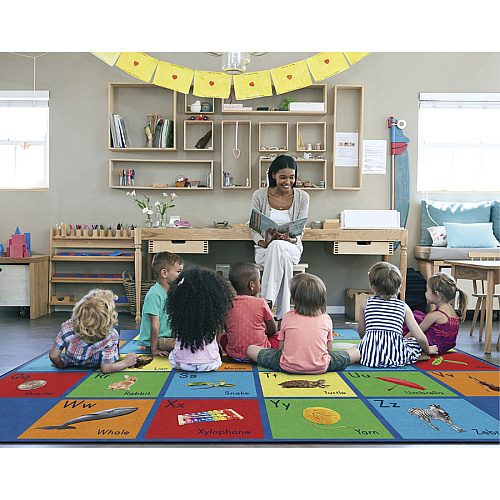 Flagship Carpets See My Alphabet Classroom Rug Floor Rug - 13.17 ft Length x 10.50 ft Width x 0.50" Thickness - Rectangle - Multicolor - Yarn - 1 Each (FA101958FS)
