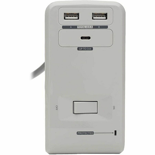 Eaton Tripp Lite Series 6-Outlet Surge Protector w/2 USB-A (4.8A Shared) & 1 USB-C (3A) - 8 ft. (2.43 m) Cord, 1080 Joules, Desk Clamp 6 x NEMA 5-15R, 2 x USB - 1800 VA - 1080 J - 120 V AC Input - 8 ft (TLP648USBC)