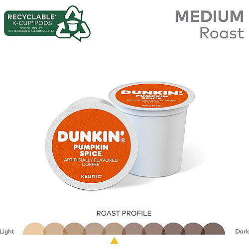 Dunkin Donuts Dunkin'&reg; K-Cup Pumpkin Spice Coffee Compatible with K-Cup Brewer - Medium - K-Cup - 22 / Box (7596)