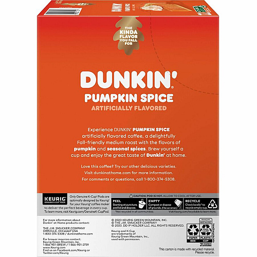 Dunkin Donuts Dunkin'&reg; K-Cup Pumpkin Spice Coffee Compatible with K-Cup Brewer - Medium - K-Cup - 22 / Box (7596)