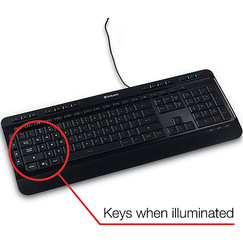 Verbatim Illuminated Wired Keyboard Cable Connectivity - USB Type A Interface - Media Player Hot Key(s) - Windows, Mac OS, Linux - Black (99789)