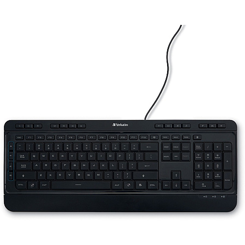 Verbatim Illuminated Wired Keyboard Cable Connectivity - USB Type A Interface - Media Player Hot Key(s) - Windows, Mac OS, Linux - Black (99789)