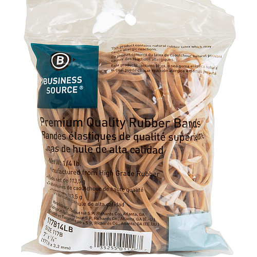 Business Source Rubber Bands Size: #117B - 7" Length x 125 mil Thickness - Stretchable - Natural - 1 Bag (BSN117B14LB)