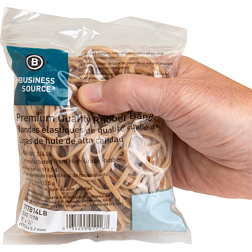 Business Source Rubber Bands Size: #117B - 7" Length x 125 mil Thickness - Stretchable - Natural - 1 Bag (BSN117B14LB)