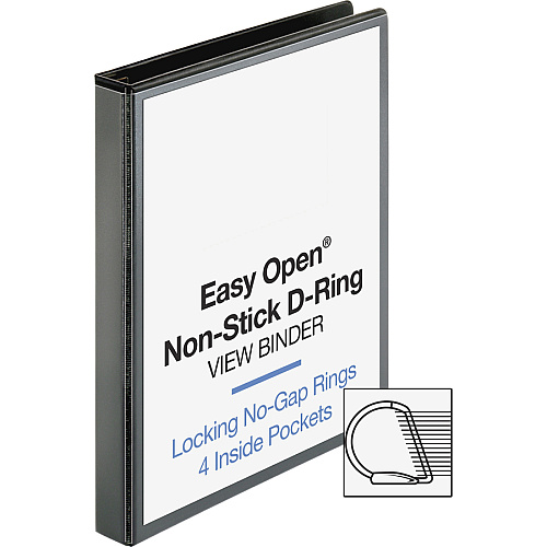 Business Source Locking D-Ring View Binder 1" Binder Capacity - Letter - 8 1/2" x 11" Sheet Size - 200 Sheet Capacity - Fastener(s): D-Ring - Pocket(s): 4, Inside Front & Back - Polypropylene, Chipboard - Black - Recycled - Locking Ring, Clear  (BSN26956)