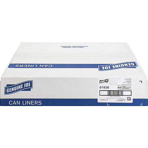 Genuine Joe Heavy-Duty Trash Can Liners 60 gal Capacity - 56" Length x 39" Width x 1.50 mil (38 Micron) Thickness - Low Density - Black - Plastic Resin - Waste, Debris, Can - 50/Box - 96 / Pallet (GJO01535PL)